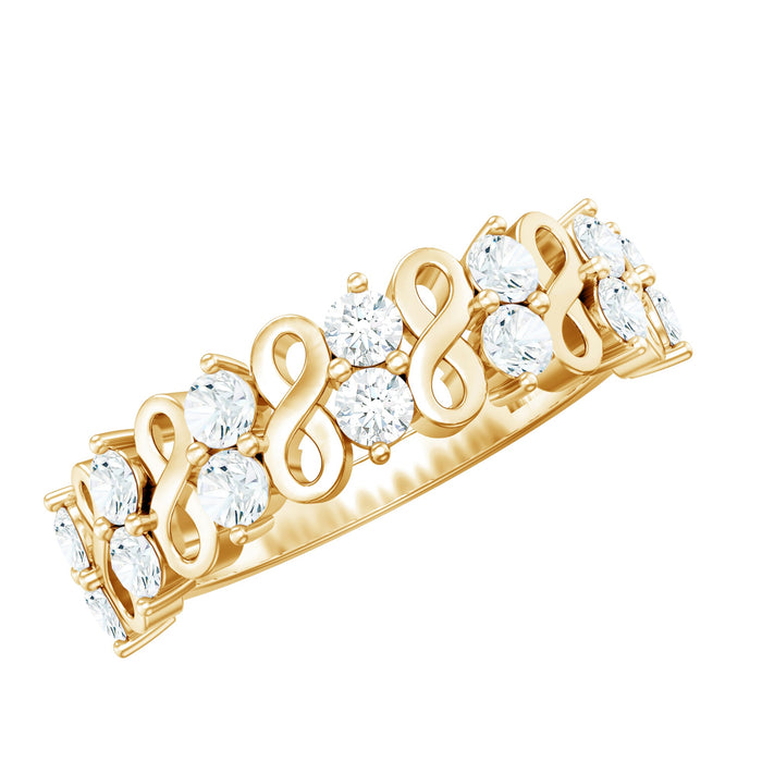 Round moissanite infinity wedding band for women, featuring sparkling moissanite stones on a sleek gold ring by Rosec Jewels