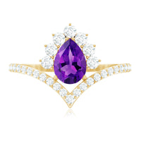 Pear Amethyst and Diamond Designer Ring