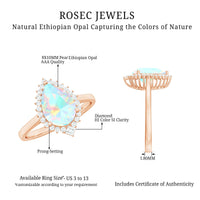 Certified Real 8X10mm Ethiopian Rainbow Opal Teardrop Engagement Ring with Diamond Halo