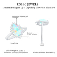 Certified Real 8X10mm Ethiopian Rainbow Opal Teardrop Engagement Ring with Diamond Halo