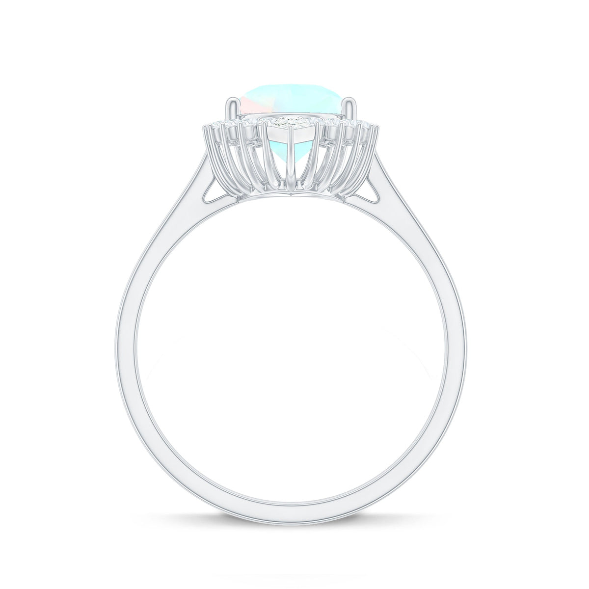 Certified Real 8X10mm Ethiopian Rainbow Opal Teardrop Engagement Ring with Diamond Halo