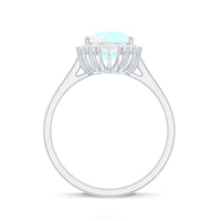 Certified Real 8X10mm Ethiopian Rainbow Opal Teardrop Engagement Ring with Diamond Halo