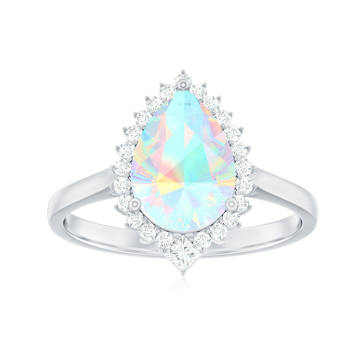 Certified Real 8X10mm Ethiopian Rainbow Opal Teardrop Engagement Ring with Diamond Halo