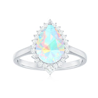 Certified Real 8X10mm Ethiopian Rainbow Opal Teardrop Engagement Ring with Diamond Halo