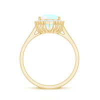Certified Real 8X10mm Ethiopian Rainbow Opal Teardrop Engagement Ring with Diamond Halo