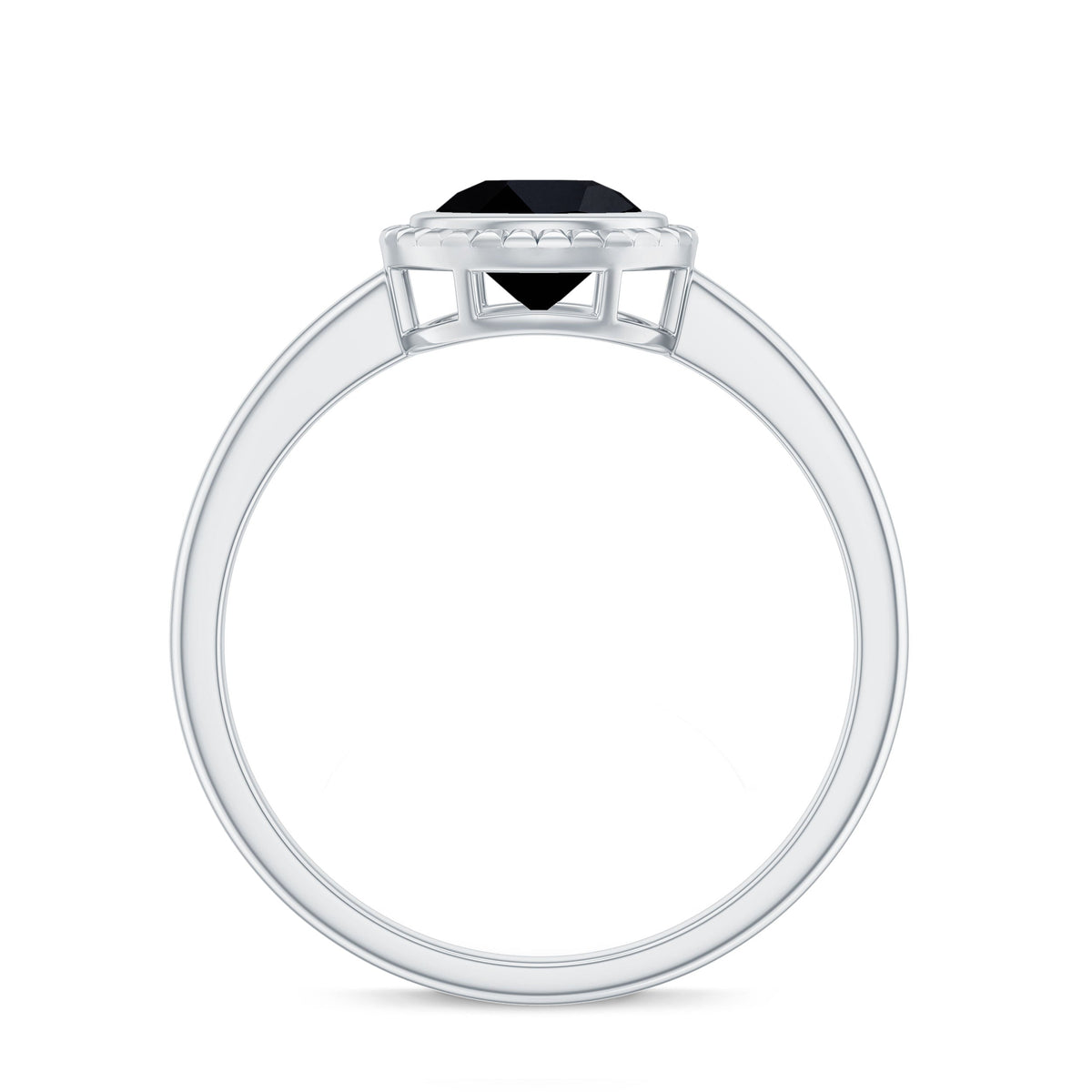 8mm Round Shape Black Onyx Solitaire Ring in Bezel Setting