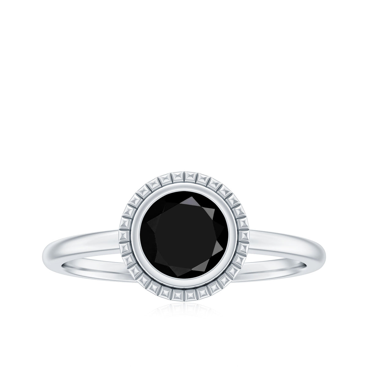8mm Round Shape Black Onyx Solitaire Ring in Bezel Setting