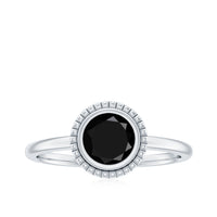 8mm Round Shape Black Onyx Solitaire Ring in Bezel Setting