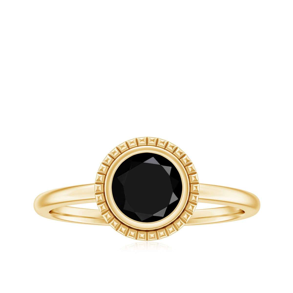 8mm Round Shape Black Onyx Solitaire Ring in Bezel Setting