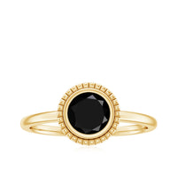 8mm Round Shape Black Onyx Solitaire Ring in Bezel Setting