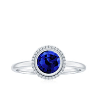 Certified 1 Carat Lab Grown Blue Sapphire Promise Ring in Bezel Set