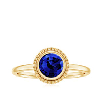 Certified 1 Carat Lab Grown Blue Sapphire Promise Ring in Bezel Set