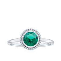 Certified 6 mm Lab Grown Emerald Solitaire Engagement Ring in Bezel Setting