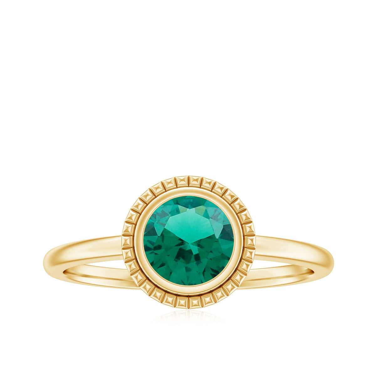 Certified 6 mm Lab Grown Emerald Solitaire Engagement Ring in Bezel Setting