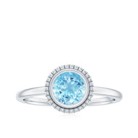 0.8 Carat Bezel Set Round Aquamarine Solitaire Promise Ring