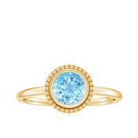 0.8 Carat Bezel Set Round Aquamarine Solitaire Promise Ring