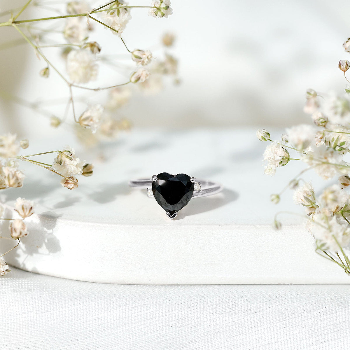 Certified 2.4 Carat Lab Grown Black and White Diamond Heart Engagement Ring with Bypass Shank
