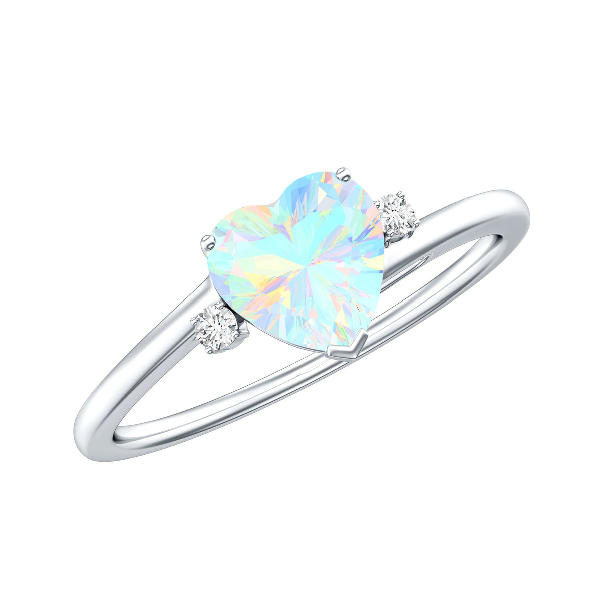 Genuine 6mm Ethiopian Opal Diamond Heart Shaped Promise Ring with Bypass Shank