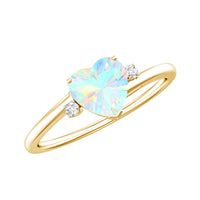 Genuine 6mm Ethiopian Opal Diamond Heart Shaped Promise Ring with Bypass Shank