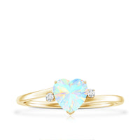 Genuine 6mm Ethiopian Opal Diamond Heart Shaped Promise Ring with Bypass Shank