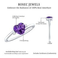 Natural 0.9 Carat Amethyst Heart Engagement Ring with Moissanite