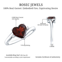 Genuine 8mm Garnet Heart Shaped Engagement Ring with Diamond