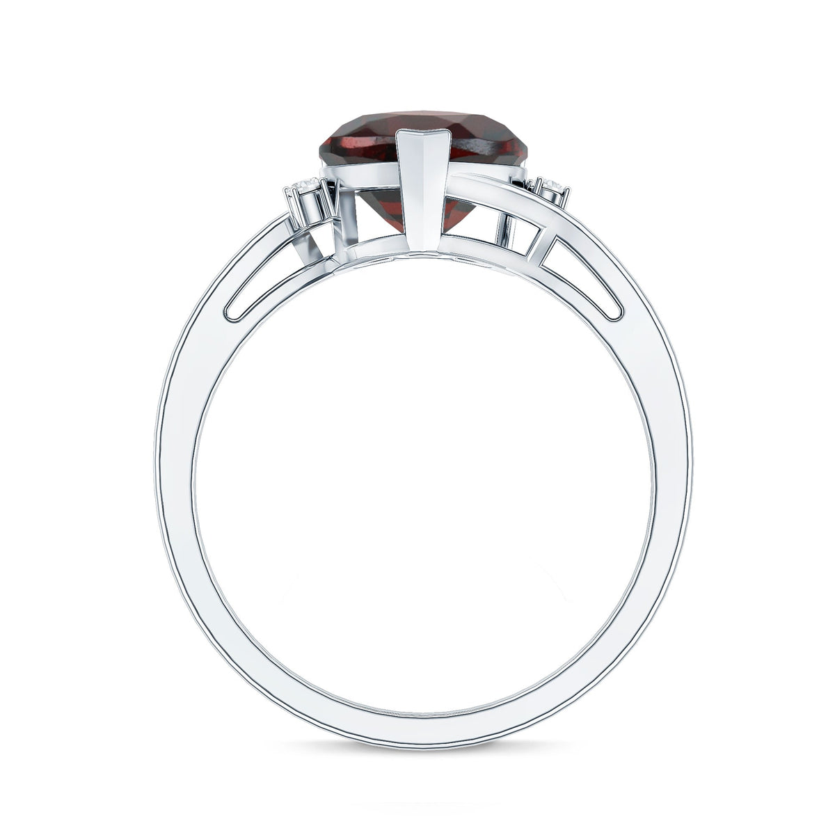 Genuine 8mm Garnet Heart Shaped Engagement Ring with Diamond