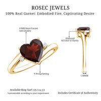 Genuine 8mm Garnet Heart Shaped Engagement Ring with Diamond
