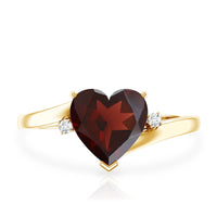 Genuine 8mm Garnet Heart Shaped Engagement Ring with Diamond