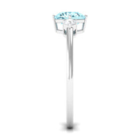 1 CT Aquamarine and Diamond Three Stone Minimal Ring