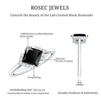 1 Carat Lab Grown Black and White Diamond Princess Cut Engagement Ring