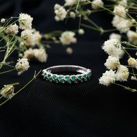 Unique Half Eternity Wedding Band with Round Emeralds