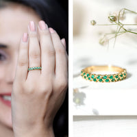 Unique Half Eternity Wedding Band with Round Emeralds