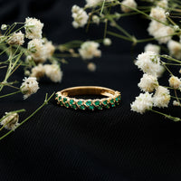 Unique Half Eternity Wedding Band with Round Emeralds