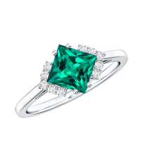 Certified 8 mm Lab Grown Emerald Princess Cut Engagement Ring with Diamond
