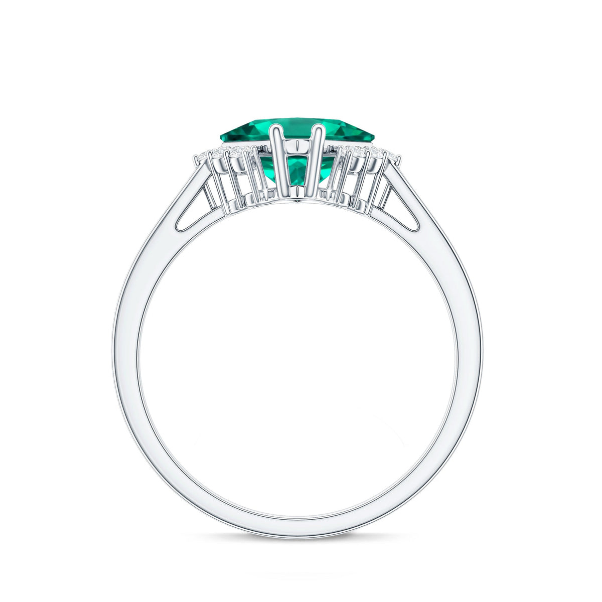 Certified 8 mm Lab Grown Emerald Princess Cut Engagement Ring with Diamond