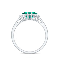 Certified 8 mm Lab Grown Emerald Princess Cut Engagement Ring with Diamond
