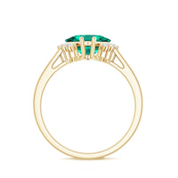 Certified 8 mm Lab Grown Emerald Princess Cut Engagement Ring with Diamond