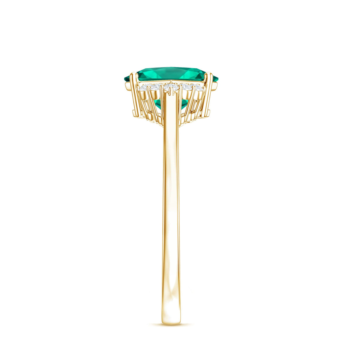 Certified 8 mm Lab Grown Emerald Princess Cut Engagement Ring with Diamond