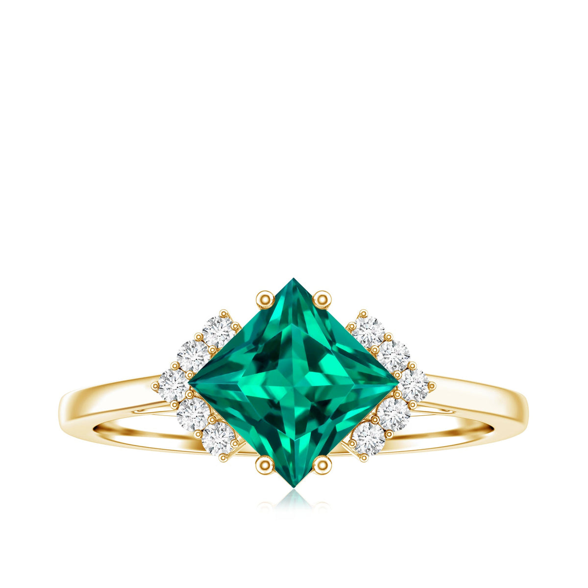 Certified 8 mm Lab Grown Emerald Princess Cut Engagement Ring with Diamond