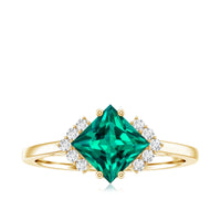 Certified 8 mm Lab Grown Emerald Princess Cut Engagement Ring with Diamond