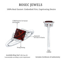 Certified Natural Garnet Princess Cut Engagement Ring with Diamond