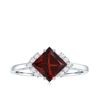 Certified Natural Garnet Princess Cut Engagement Ring with Diamond