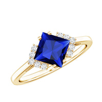 Certified 1.5 Carat Princess Cut Lab Grown Blue Sapphire Engagement Ring with Diamond