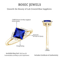 Certified 1.5 Carat Princess Cut Lab Grown Blue Sapphire Engagement Ring with Diamond