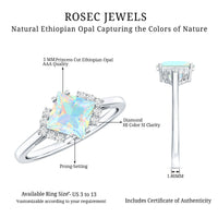 Natural Ethiopian Opal princess cut engagement ring with diamond accents from Rosec Jewels, showcasing the elegant ring design.