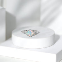Natural Ethiopian Opal princess cut engagement ring with diamond accents, featuring a Rosec Jewels design and elegant gold band.