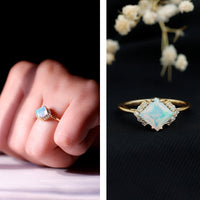 Natural Ethiopian Opal princess cut engagement ring with diamond accent, crafted by Rosec Jewels, showcasing a elegant jewelry design.