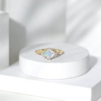 Natural Ethiopian opal princess cut engagement ring with diamonds, featuring a Rosec Jewels design and elegant craftsmanship.