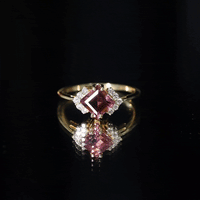 Princess Cut Pink Tourmaline Engagement Ring with Diamond Accent